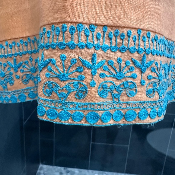 Embroidered Orange Midi Tank Dress with Turquoise Detail Linen Size 4 Small - Picture 4 of 10